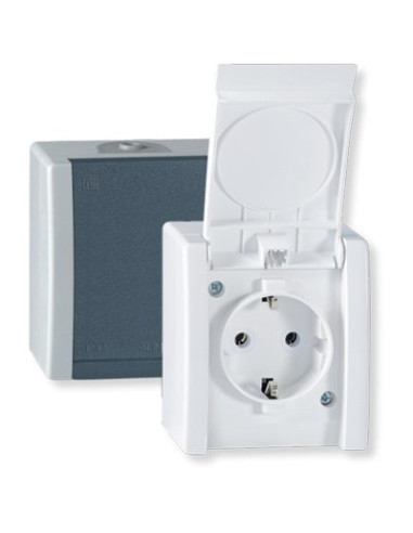 Priključnica dvopolna za na zid IP 44 16A 250V~ sa porcelanskim jezgrom -siva